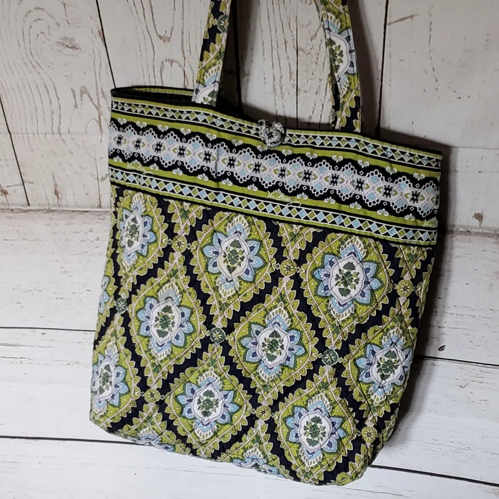 Vera Bradley quilted tote bag fall 2007 Cambridge pattern blue and green